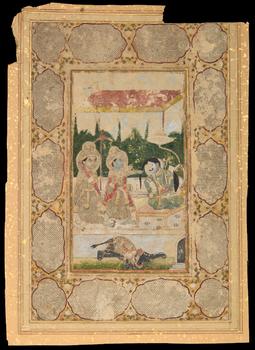 A detached album folio : Krishna kills the demon Kansa with an elephant tusk,?
Rajasthan, North India, 19th century,?

Opaque pigments heightened