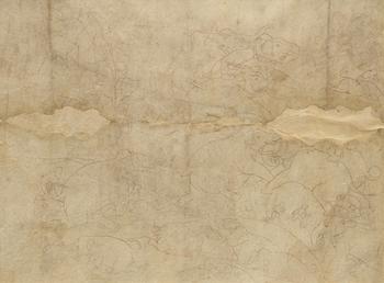 A large preparatory drawing of rounding up a wild elephants,
Possibly Kotah, Rajasthan, North India, 19th century,

Ink on paper, mounted, framed a