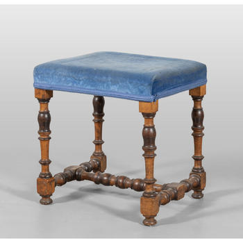 Sgabello a rocchetto rivestito in velluto blu,