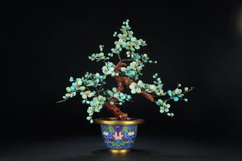 景泰藍玉石盆景松石青梅
