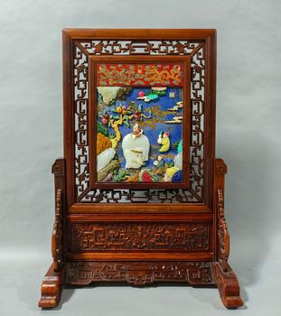 黃花梨 嵌玉 多子多福 人物乘象 插屏