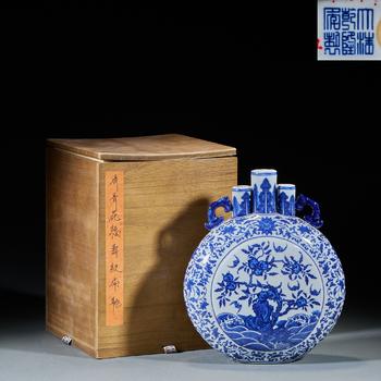 清代 青花 福壽紋 扁瓶