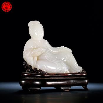 清 圓雕仕女?dāng)[件（帶木座）