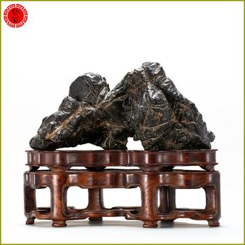 清 靈璧石擺件（帶雙層詩文黃花梨原座）