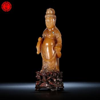 清 平安如意壽山觀音立像（帶木座）