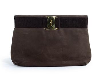 Salvatore Ferragamo.

Shoulder bag, of brown suede leather exterio