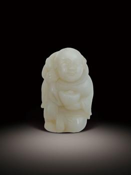白玉雕童子掛件