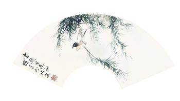 黎雄才  柳蔭飛鳥 扇面