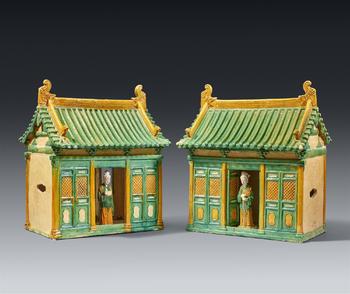 Two sancai-glazed models of a villa. Terracotta. Ming dynasty (1368-1644)