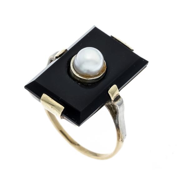 Historia AuktionshausArt Deco onyx ring GG/WG 585/000 wi