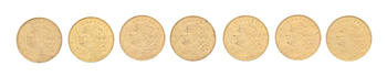 Confédération Helvétique, verticale de 7 vreneli de 10 francs : 1911 / 1912 / 1913 / 1914 / 1915 / 1916 / 1922