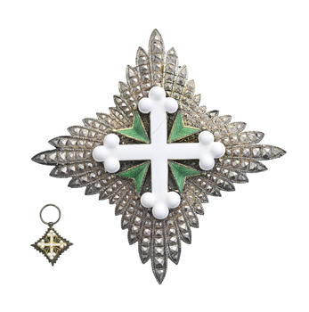 Italie / Royaume d'Italie, Ordre des Saints Maurice et Lazare, fondé en 1572, plaque de Grand Officier en argent et émail, et une réducti