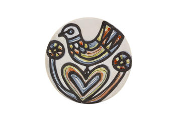 Capron.  Coupelle en grès blanc et émaillé, années 1960, Vallauris à décor d'oiseau, diam. 15,5 cm, h. 2,5 cm