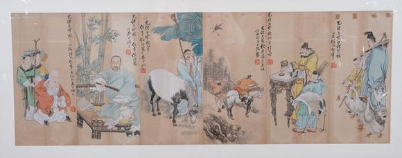 千美會任伯年紙本人物圖畫畫框