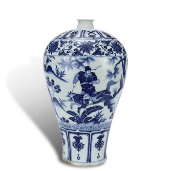 Yuan Dynasty Blue and White Prunus Vase with Figure Story Motifs