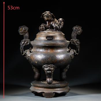 銅 沖天耳 獅扭 香薰?fàn)t