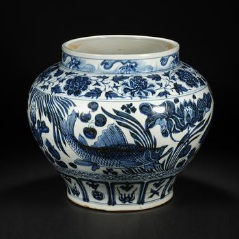 明以前青花魚(yú)藻紋罐