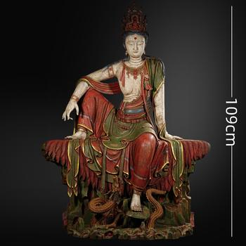 明以前 木雕彩繪自在觀音坐像