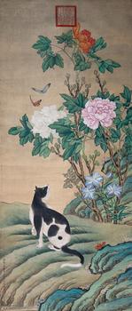 徐揚（清）郎世寧（1688-1766）　花鳥　絹本立軸