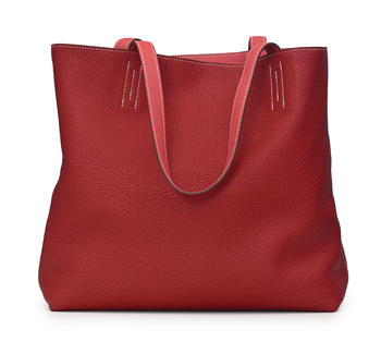 Hermès, sac Double Sens en cuir Clémence rouge et corail, piqué sellier blanc, housse, 32x35 cm