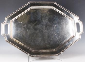 A Gorham sterling octagonal two-handled tea tray with engraved initi