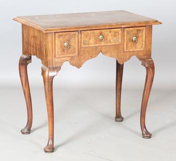 A George I walnut side table with feather and crossbanded borders, f