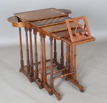 An unusual mid-Victorian rosewood quartetto nest of occasional table