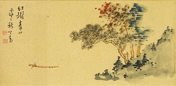溥儒 紅樹秋山圖 紙本鏡心