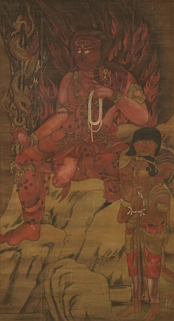 京都祇園會(huì)拍賣(mài)17世紀(jì) 不動(dòng)明王佛畫(huà) 絹本掛軸 日本桐箱附