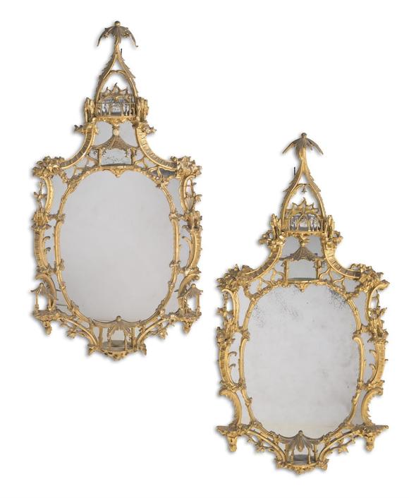 DreweattsA LARGE PAIR OF CARVED GILTWOOD MIRRORS, IN GEORGE II STYLE, LATE 19TH OR EARLY 20TH CENTURY