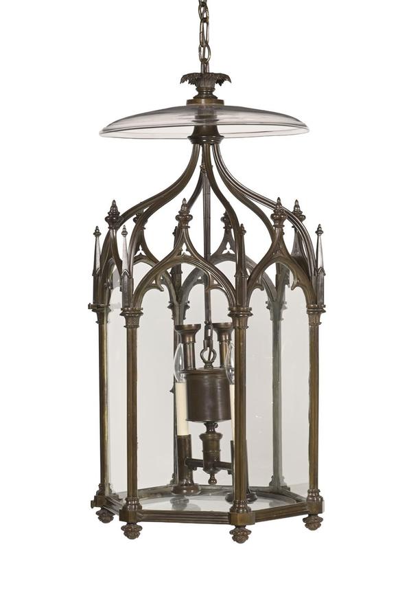 Dreweatts|精美家具、雕塑、地毯、陶瓷和藝術(shù)品-Watts 1874A LARGE BRONZE GOTHIC HEXAGONAL HALL LANTERN, EARLY 19TH CENTURY