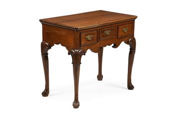 A GEORGE II MAHOGANY AND WALNUT SIDE TABLE OR LOWBOY, PROBABLY IRISH, CIRCA 1745