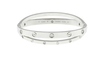 Cartier, Double Love, bracelet or gris 750 formé de deux anneaux rigides sertis de diamants taille brillant