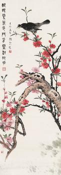陸抑非繪、馬公愚題 醉眼驚春色