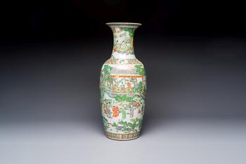 A large Chinese famille verte vase with figures in a garden, 19th C.