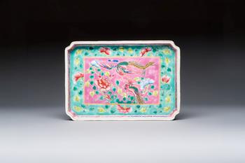 A Chinese famille rose 'Phoenixes and Peonies' tray for the Straits or Peranakan market, 19th C.