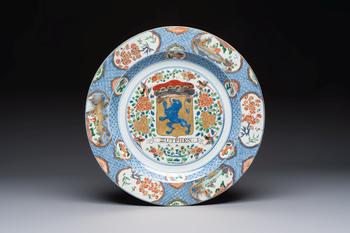 A large Chinese famille verte armorial 'Provinces' dish with the arms of Zutphen, Kangxi