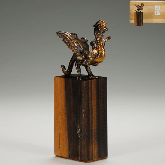東京銀座（古美術(shù)宋磁）戰(zhàn)國 銅鎏金鳳鳥擺件