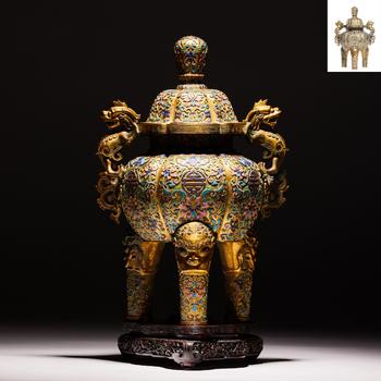 清乾隆 掐絲琺瑯纏枝花卉獸足大香爐  關(guān)東藏家舊藏