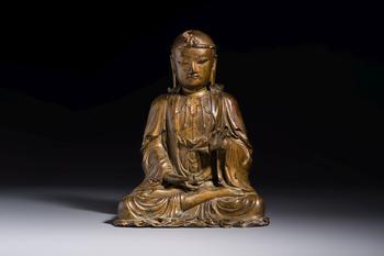 A Chinese gilt-lacquered wooden seated Bodhisattva, Ming