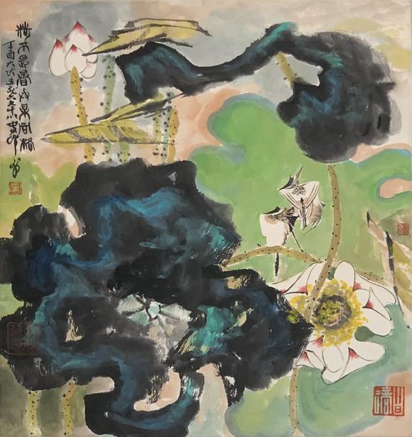 山東瑞蚨興拍賣碧荷棲羽 41×38cm 紙本設(shè)色鏡心