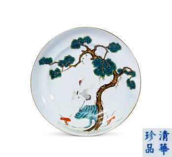清光緒 粉彩“清華珍品”款松鶴圖大盤