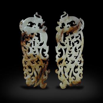 漢 白玉鏤雕龍鳳紋佩一對(duì)