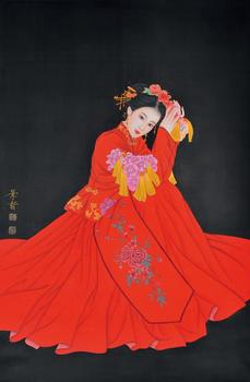 崔景哲 大紅袍仕女圖