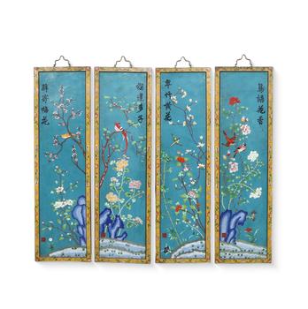 景泰藍(lán)嵌寶花鳥(niǎo)四條屏