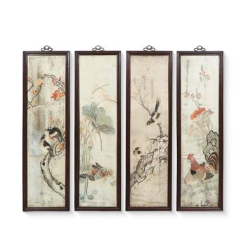 湘繡花鳥(niǎo)四條屏（老紅木框）