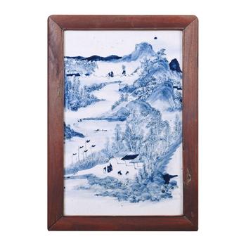 清 青花山水掛屏