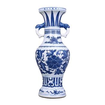 青花牡丹紋螭龍耳瓶