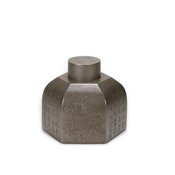 “京錫屋彌造” 六方鏨花詩(shī)文錫茶葉罐