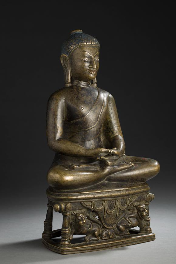 11世纪帕拉王朝合金铜嵌银佛坐像